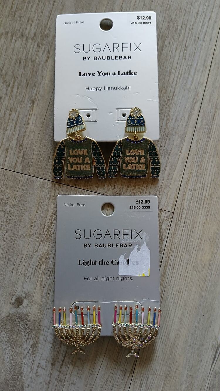 Sugarfix by Baublebar Earring LOT OF 2 Hanukkah Menorah & Latke A